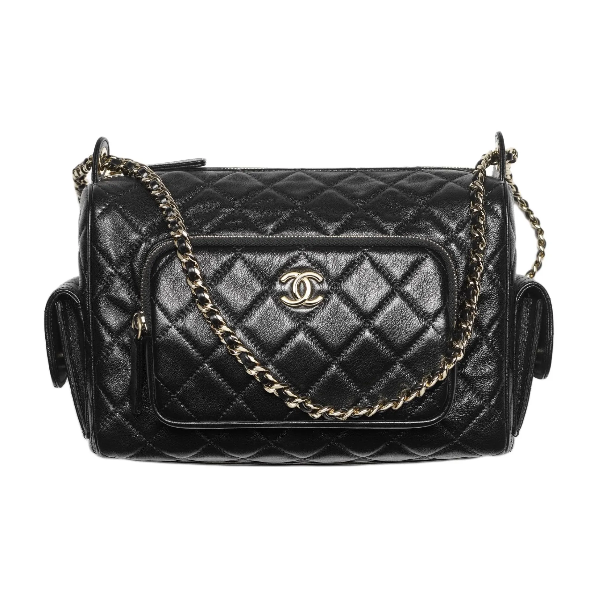 CHANEL Smooth Finish Grain Lambskin Camera Bag Handbag Shoulder Bag Crossbody Bag Large Size Women's Black