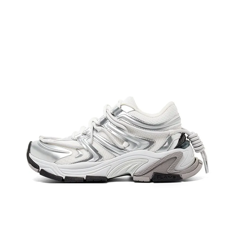 BLINDNOPLAN Anti Slip Wear Resistant Low Top Casual Vintage Chunky Sneakers Running Shoes Unisex White Silver