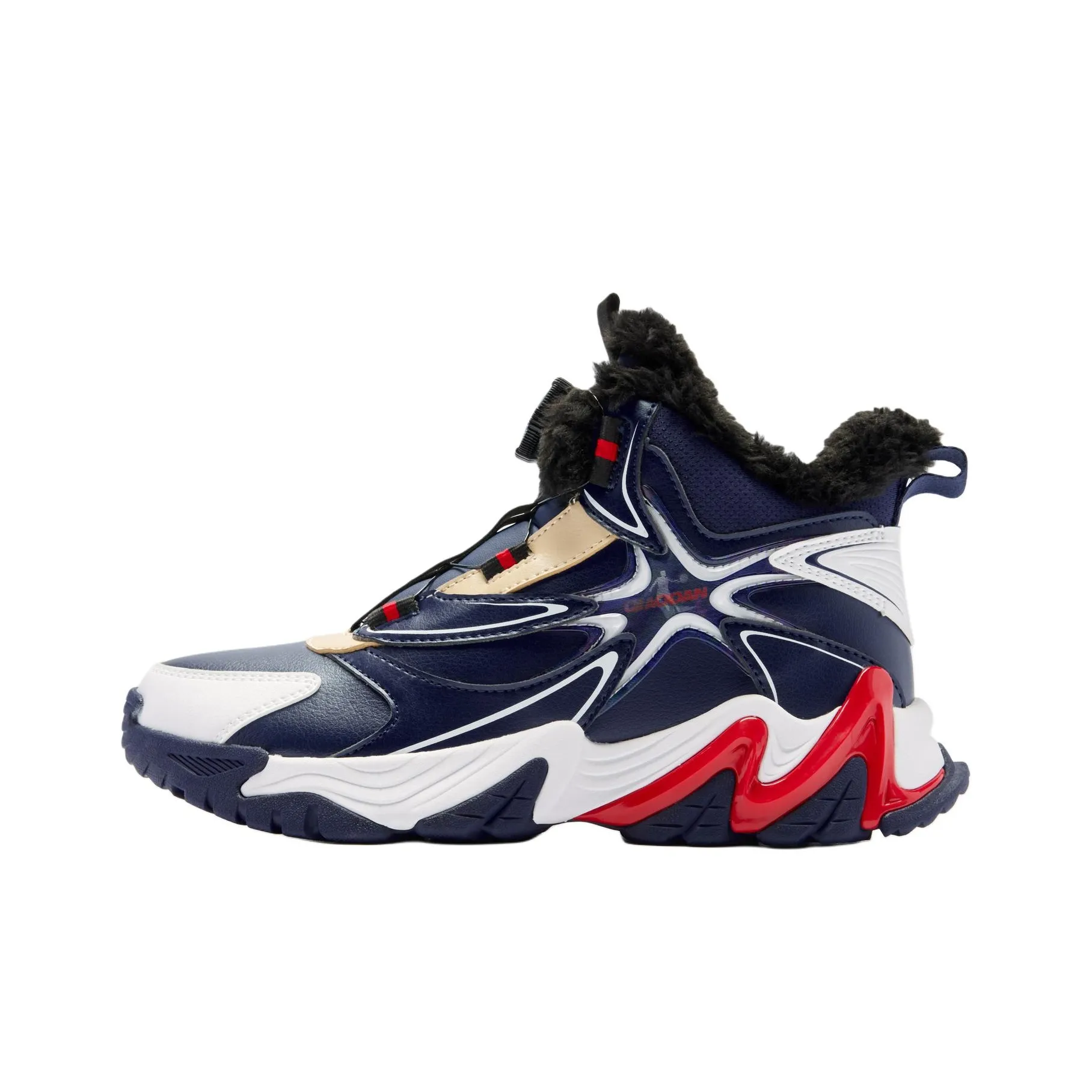 QIAODAN Клюшки 3,0 противоскользящие устойчивые к износу термические высокие детские повседневные кроссовки синие-белые для подростков