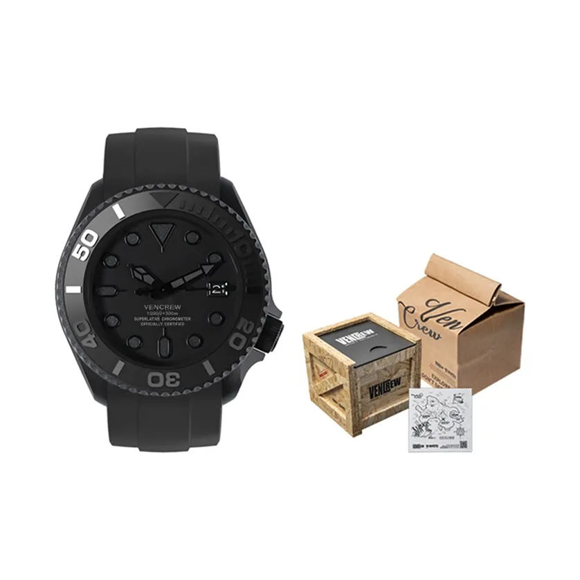 VENCREW Radar[Black Warrior] Automatic Mechanical Movement Rubber Strap Watch Unisex Black Dial