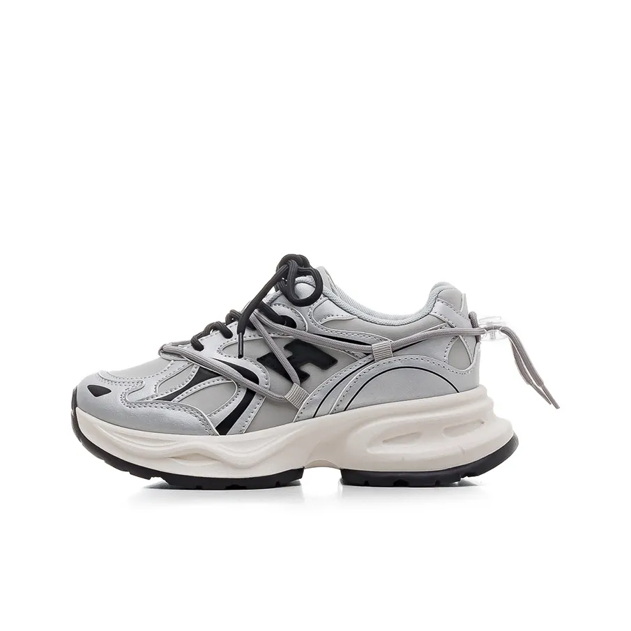 HUANQIU Chunky Sneakers Women's Low-Top Silver Black