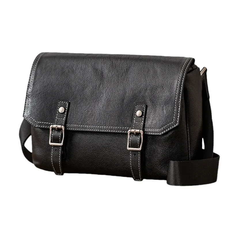 Back Step Премиум Растительное дубление Лицевая коровья кожа Курьерская сумка Сумка через плечо Большая Мужская Черная