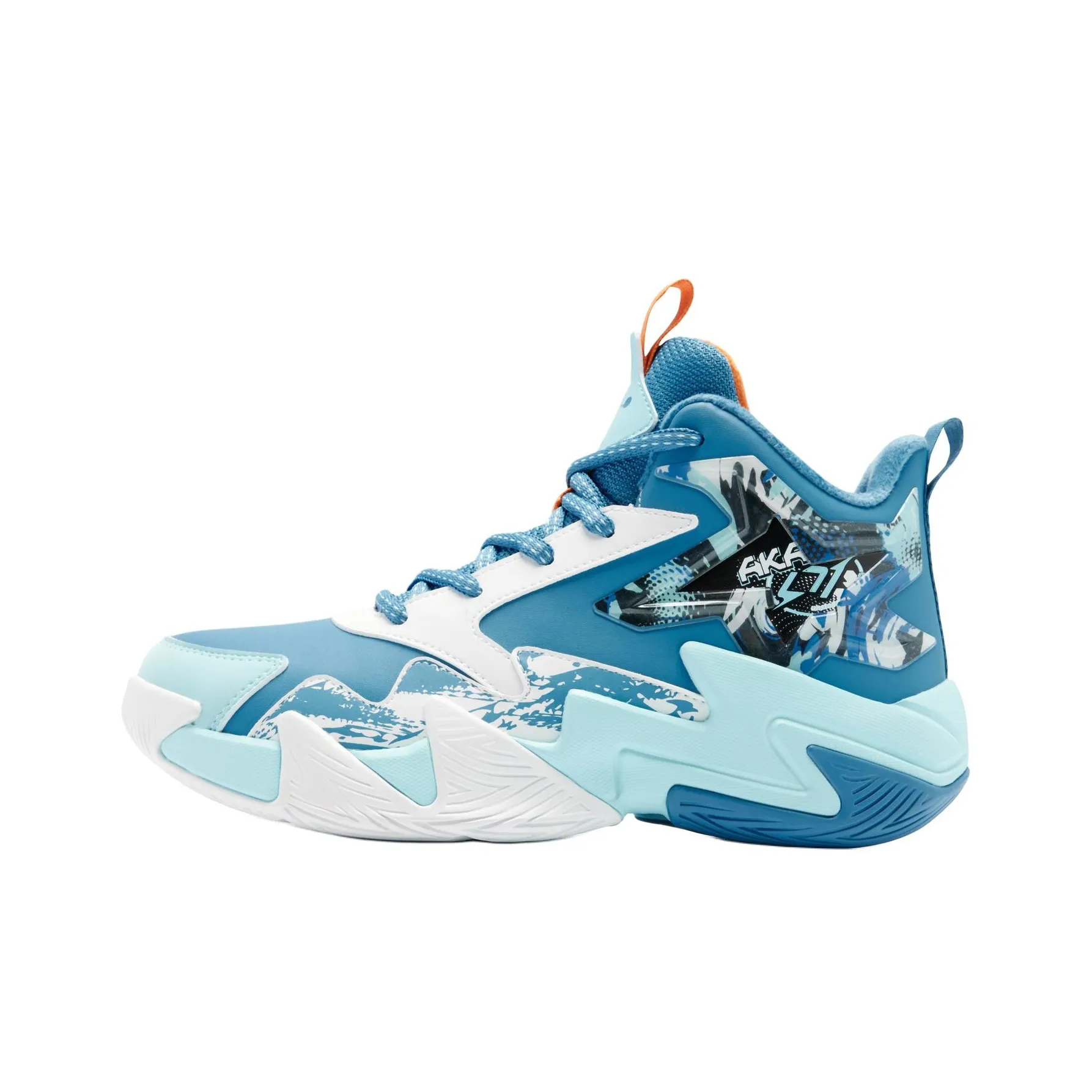 QIAODAN Anti Slip Wear Resistant Mid Top Children's Basketball Shoes Smoke Peak Blue/Serene Wave Blue Teenagers