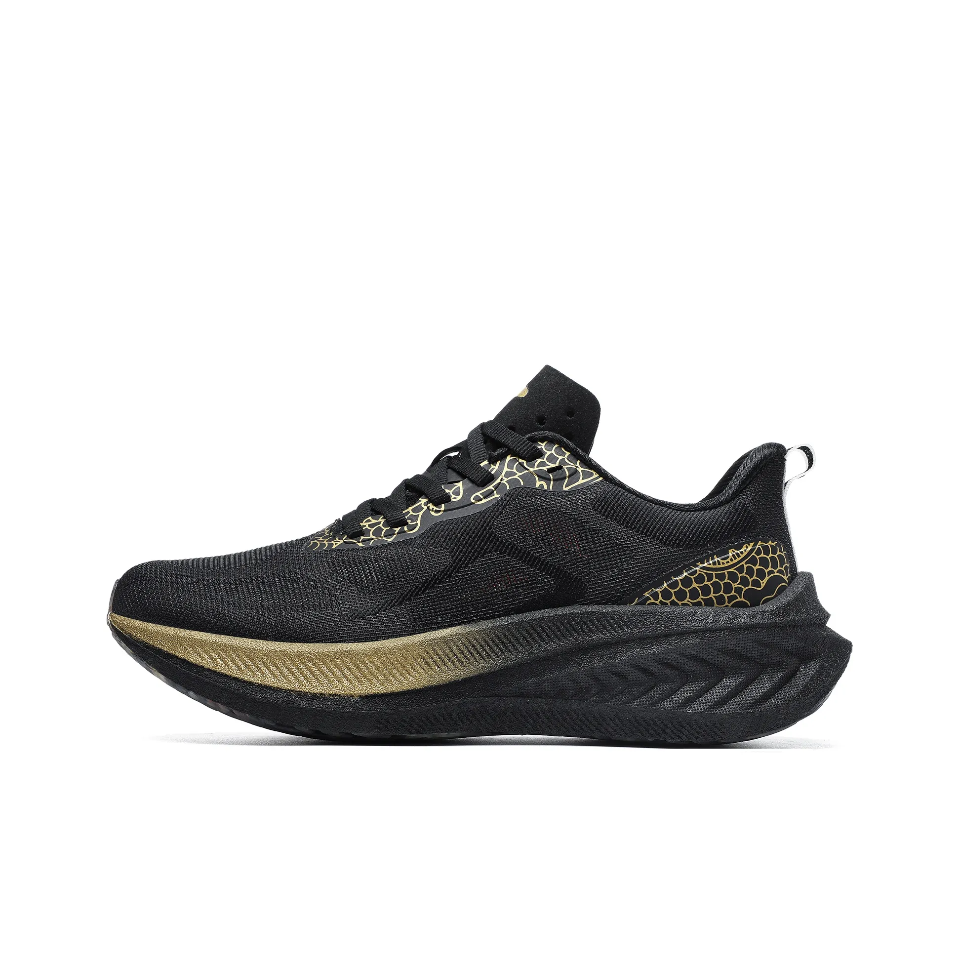TREEPERI Running Shoes Unisex Low Top Black Gold Dragon