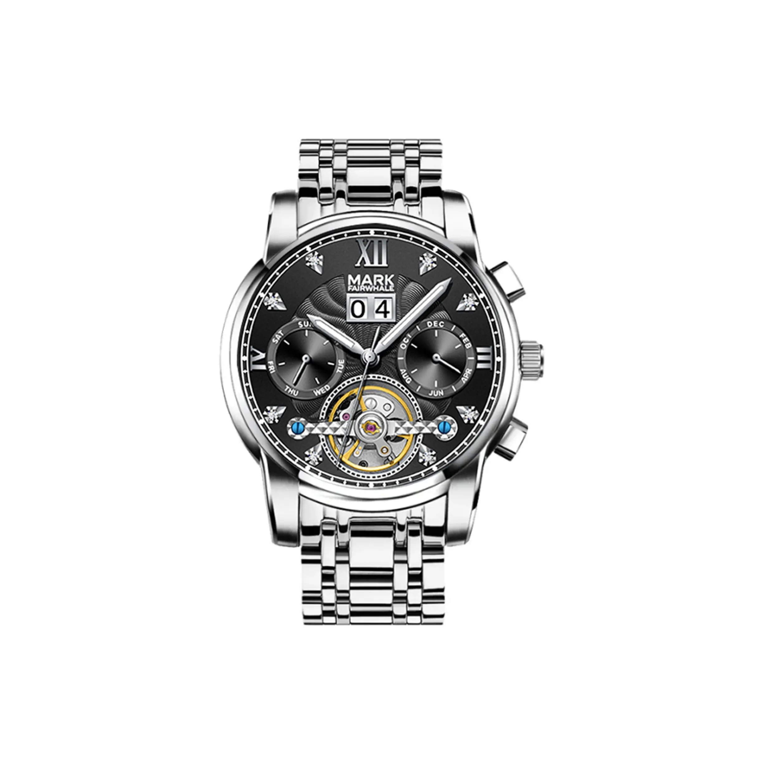 FAIRWHALE Автоматический Механический Механизм Металлический Ремешок Часы Мужские Белый Циферблат