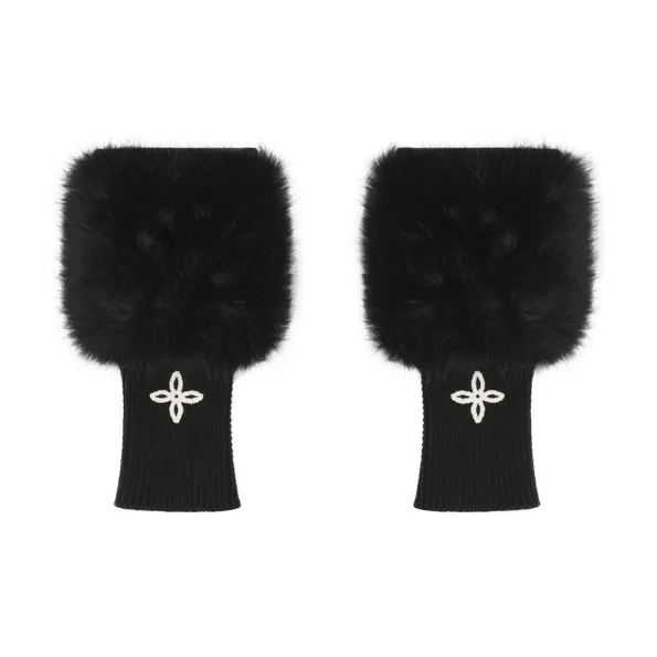 SMFK Knit Cotton Yarn+Faux Fur Fabric Hand Cream Accessories Women's Wilderness Black