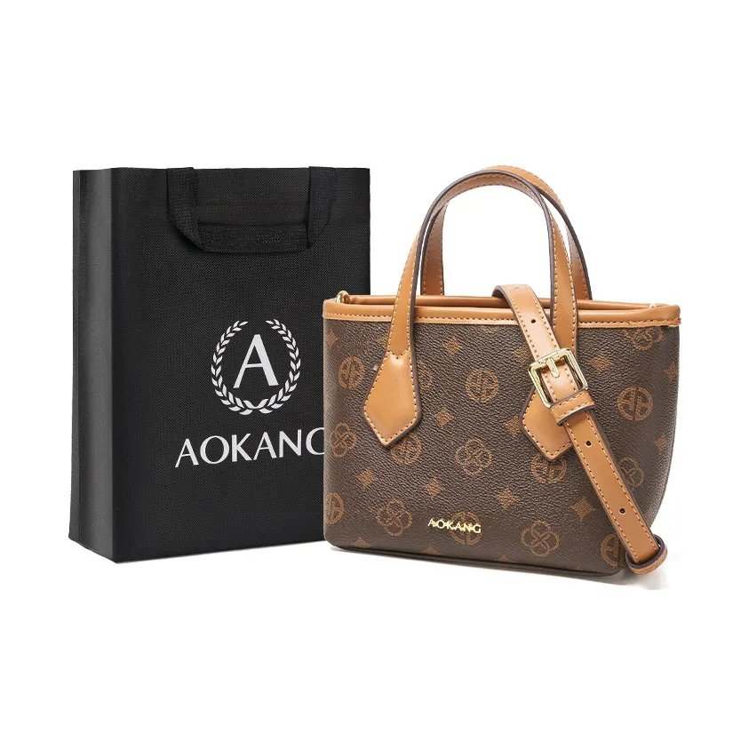 AOKANG Сумка из ПВХ Сумка через плечо Сумка-ведро Сумка через плечо Сумка на плечо Обычная Женская Кофейная Экрю