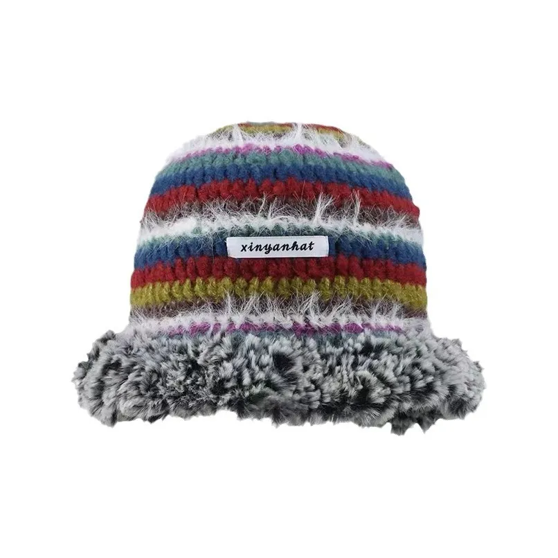 PISHUSHU Шерстяные шапки Женские Радужные