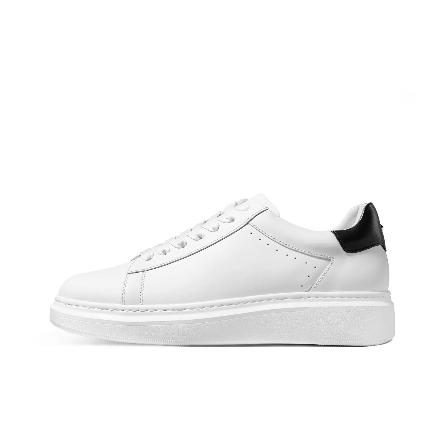 THOM WILLS Calfskin Casual Versatile White Sneakers Skateboard Shoes Unisex White Black Heel Tab