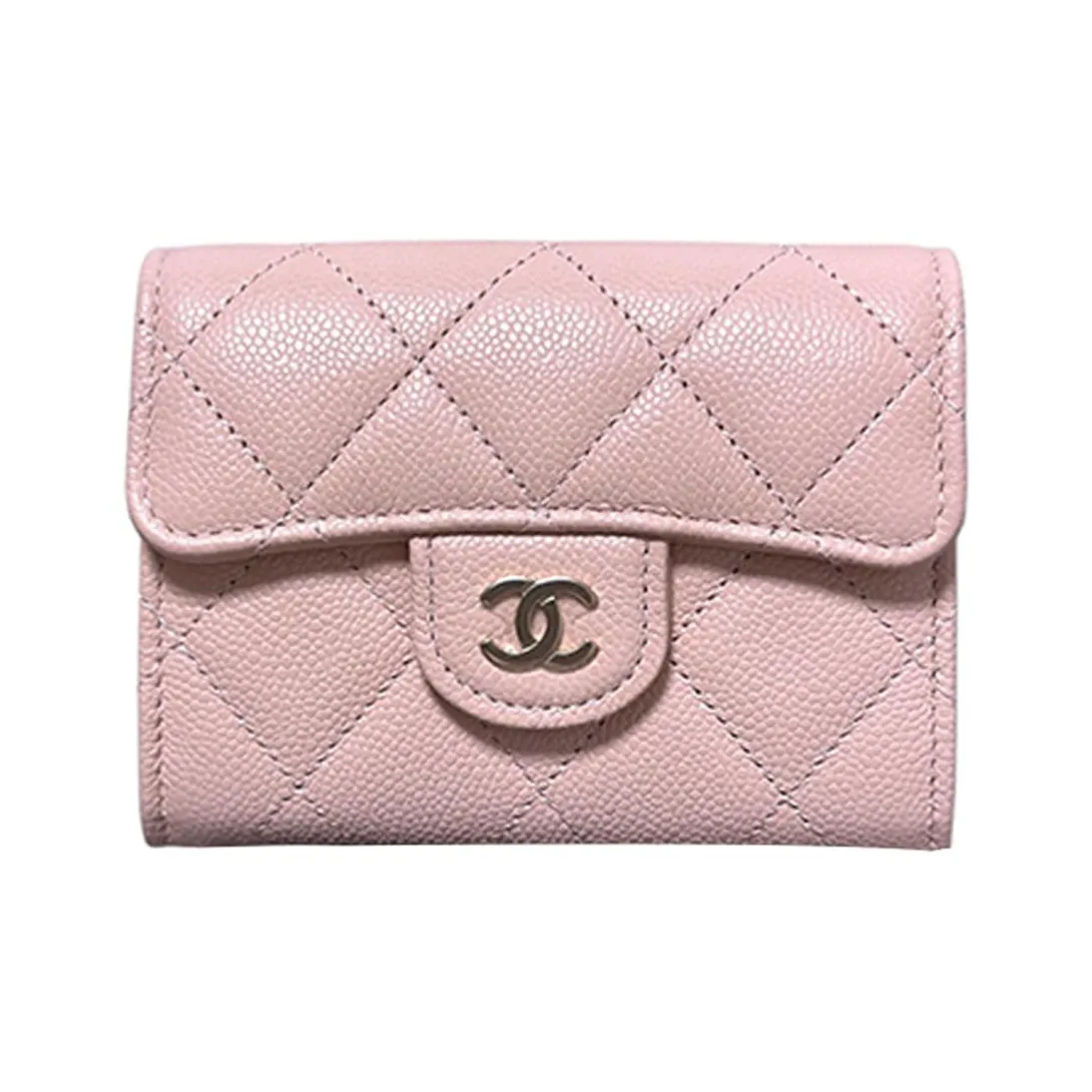 CHANEL Classic Flap CF Embossed Calfskin With Metal Coin Purse Wallet With Flap Women's Cherry Blossom Pink