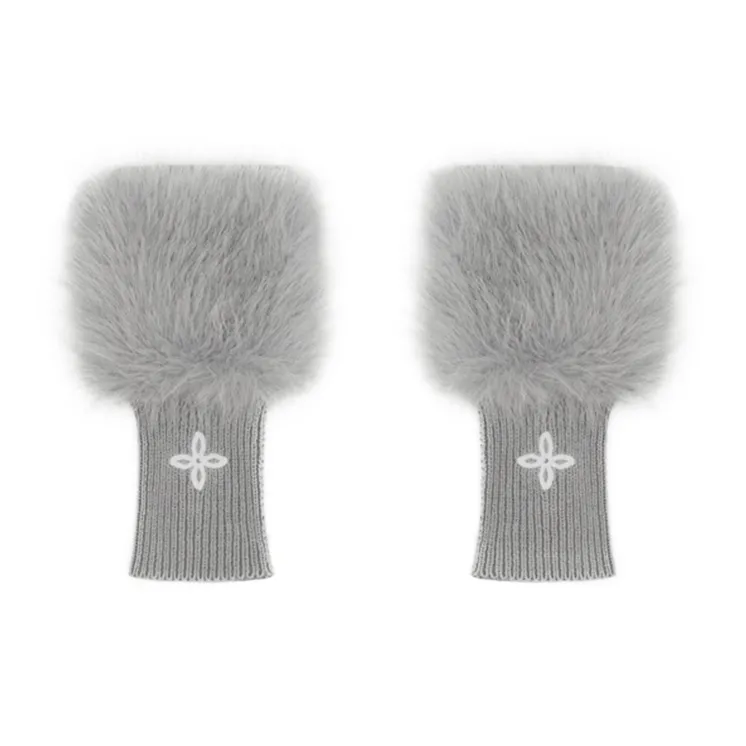 SMFK Knit Cotton Yarn+Faux Fur Fabric Accessories Women's Dusty Gray