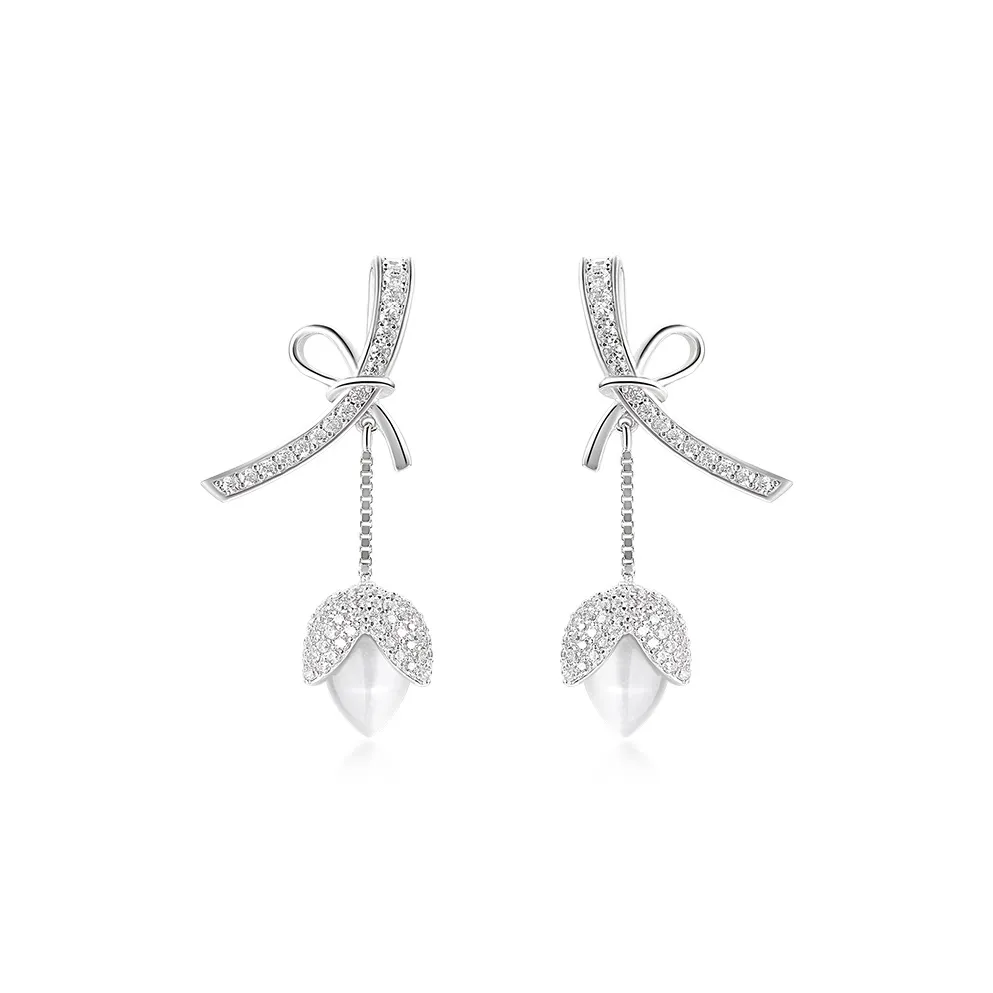 Sentimentality S925 Silver, Zircon, Glass Cat's Eye Earrings Women's