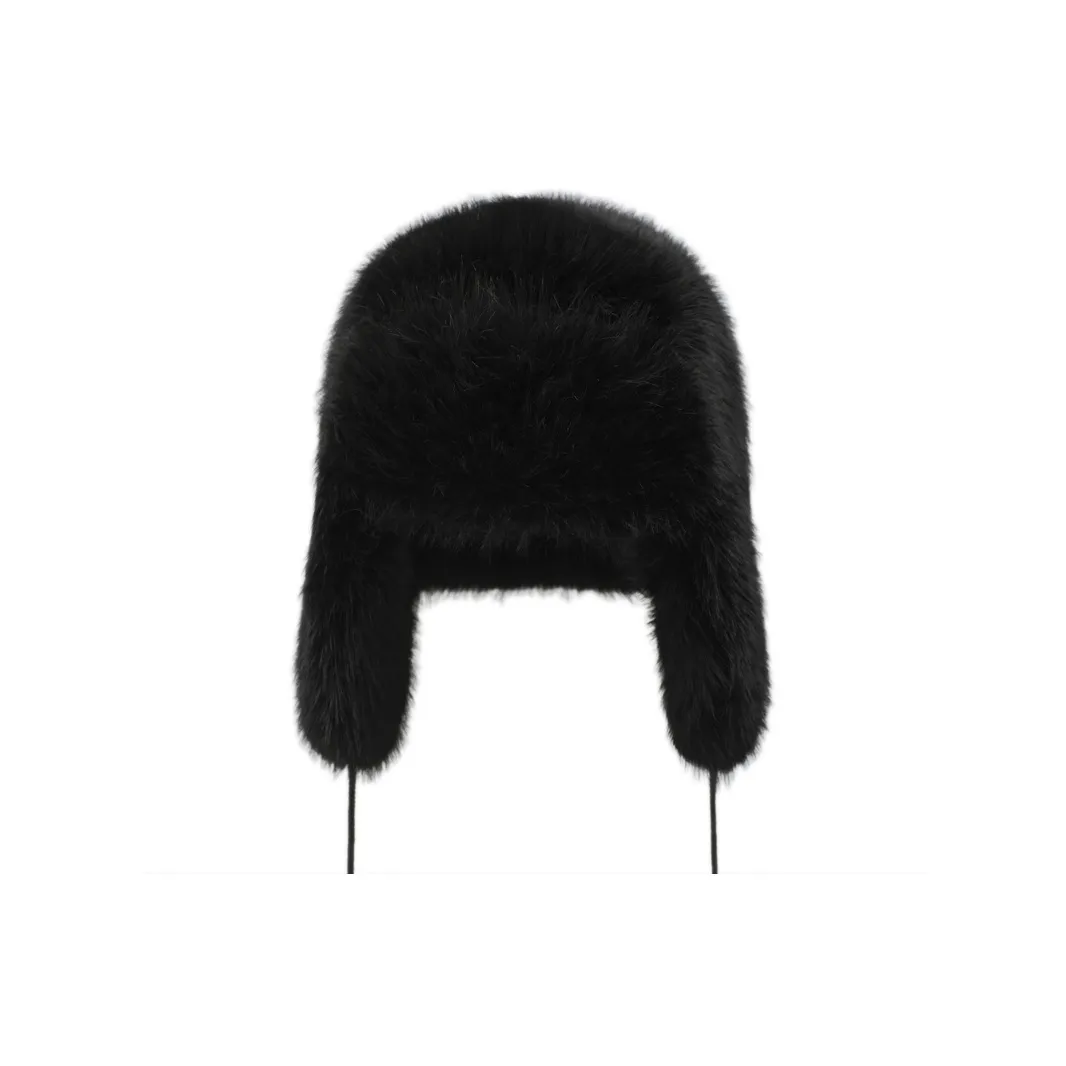 SMFK Faux Fur Fabric Hot Girl Trapper Hat Unisex Black