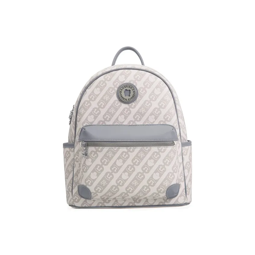 DANNYBEARJEANS Synthetic Leather Backpack Large Size Unisex Ecru & Light Blue