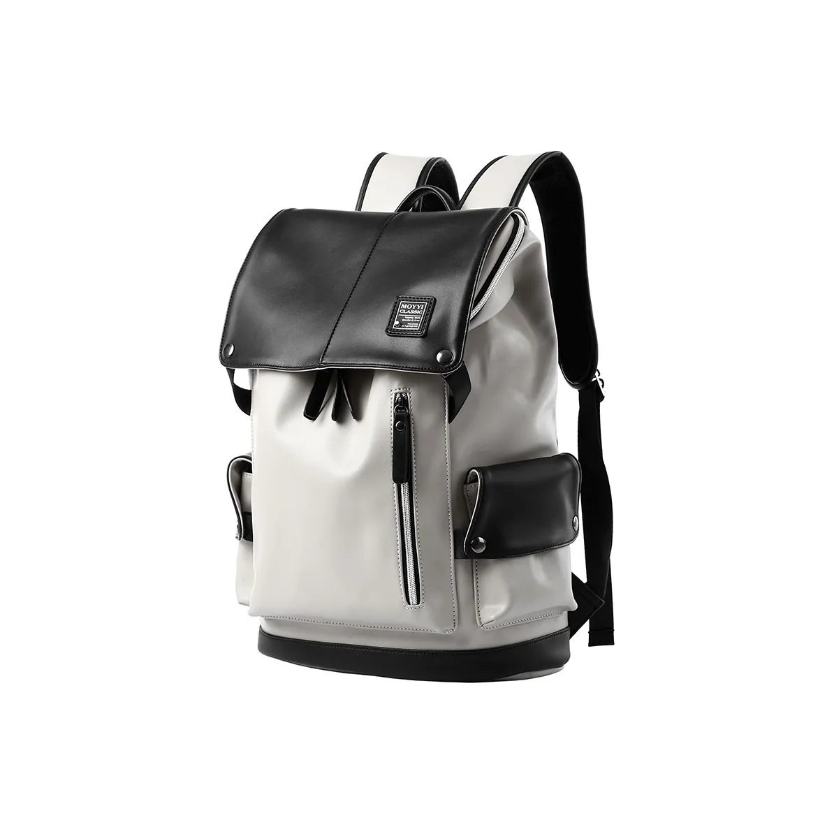MOYYI PVC Leather Men's Backpack College Backpack Large Size Unisex Black White