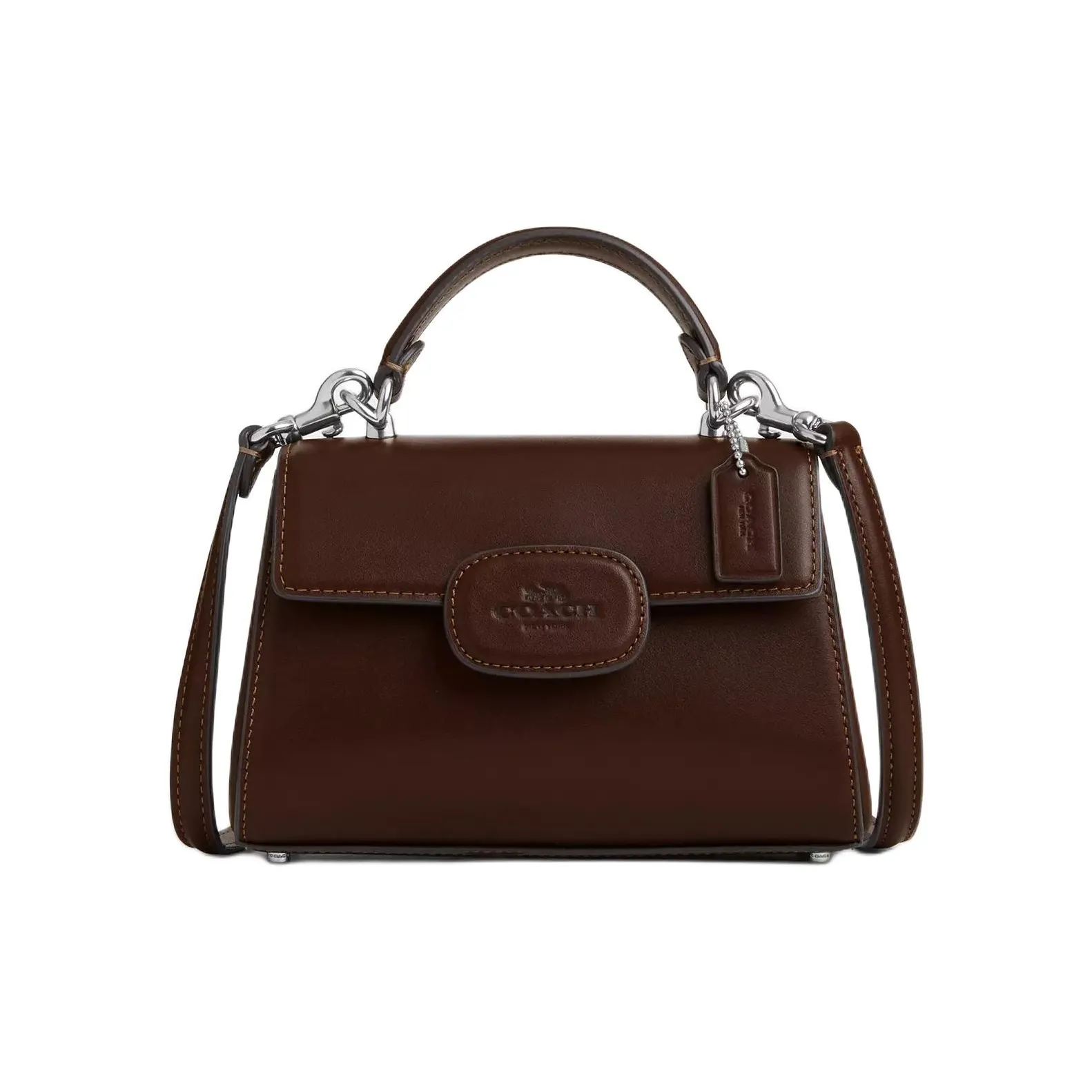 COACH Eliza Premium Calfskin Shoulder Bag Crossbody Bag Handbag Small Size Women's Silver & Maple Wood Color