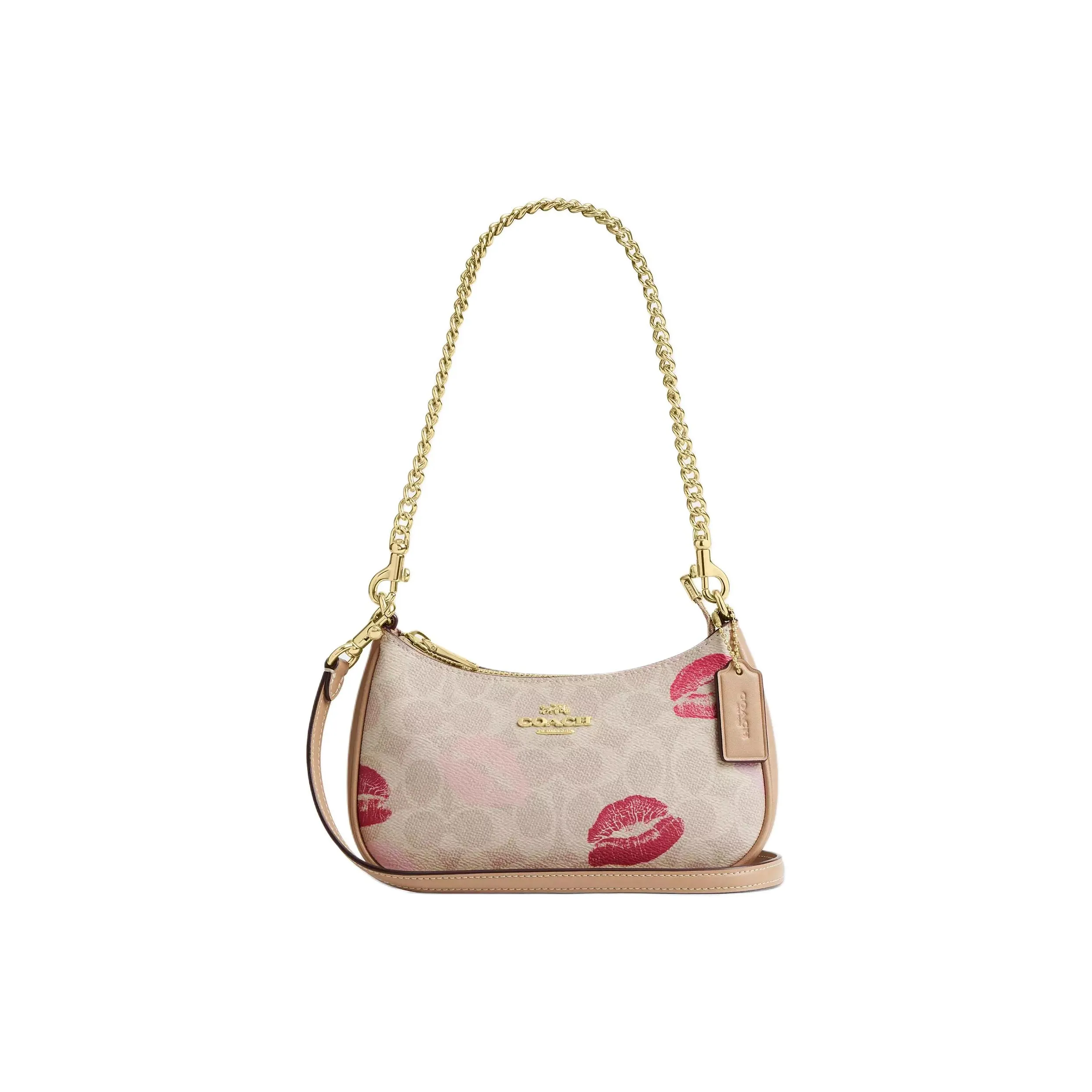 COACH Teri Покрытый холст Сумка через плечо Маленькая Женская Песочный Многоцветный