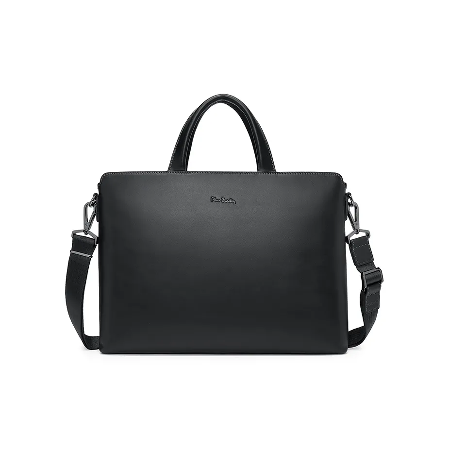 PIERRE CARDIN Cow Leather Genuine Leather Large Capacity Computer Handbag Briefcase Regular Men's Black
