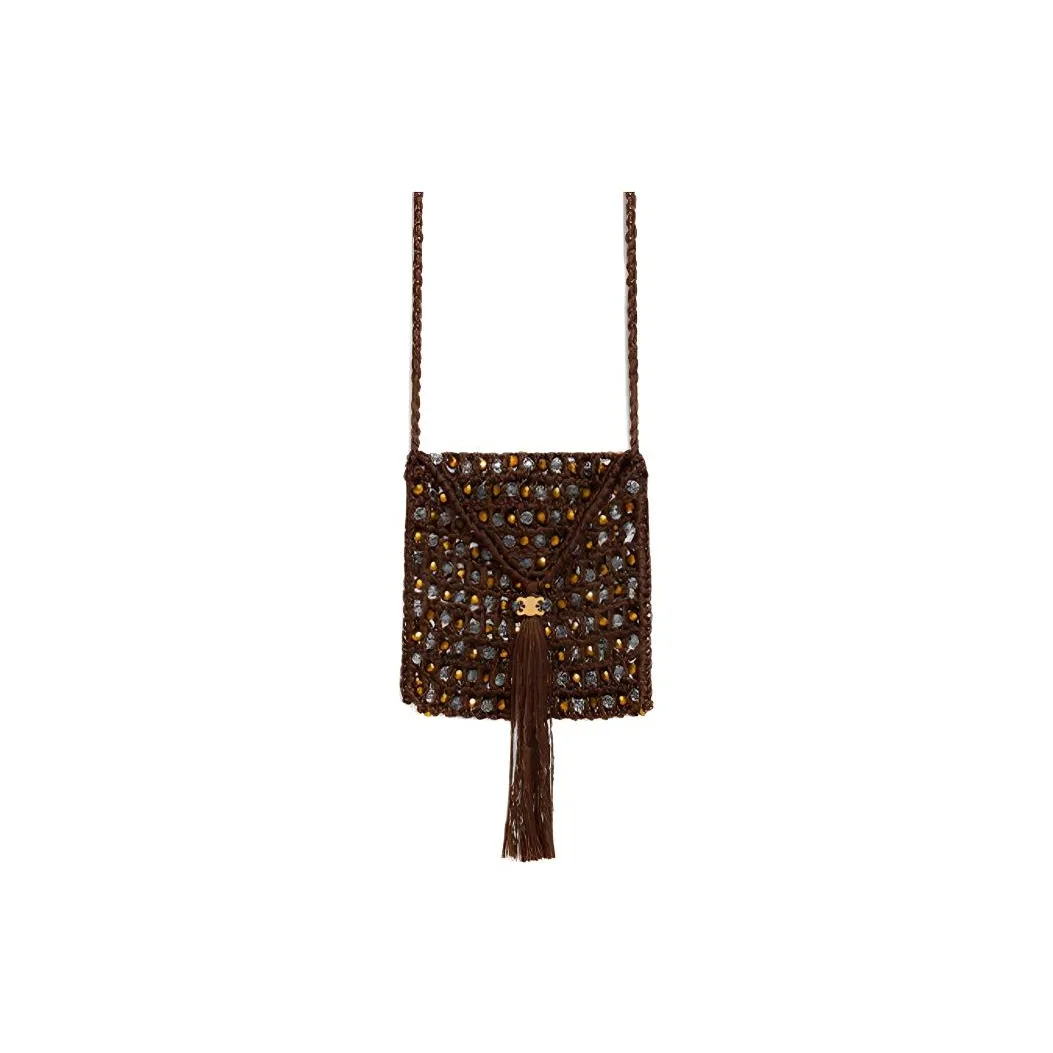 CELINE Crocheted Silk Shoulder Bag, Crossbody Bag Mini Women's Brown
