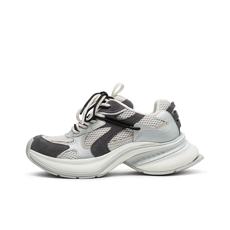 Coup De Foudre Cushioning Height Increase Low Top Chunky Sneakers Women's Earth Gray Silver