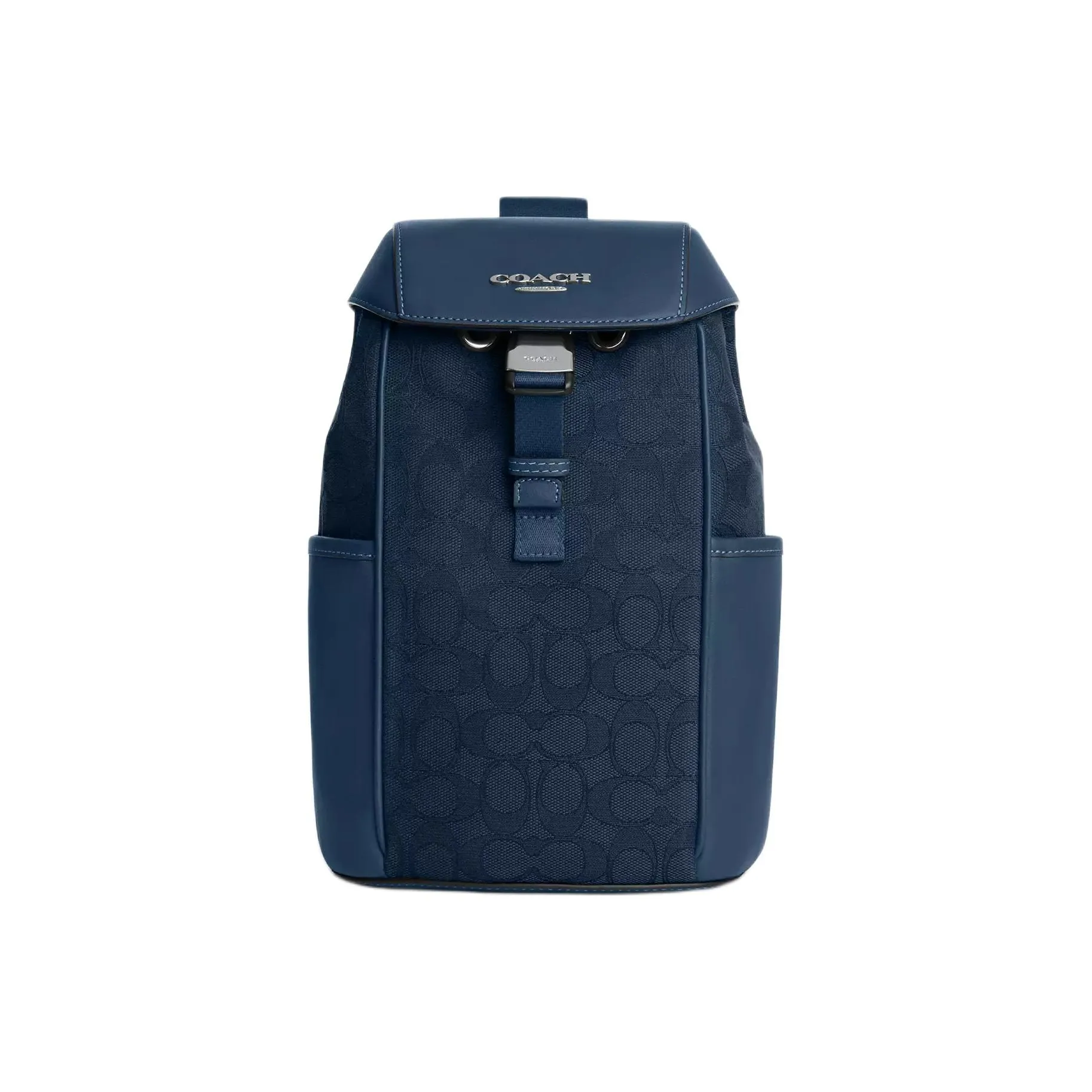 COACH Jacquard With Smooth Calfskin Sling Bag Trumpets Men's Silver With Dark Denim