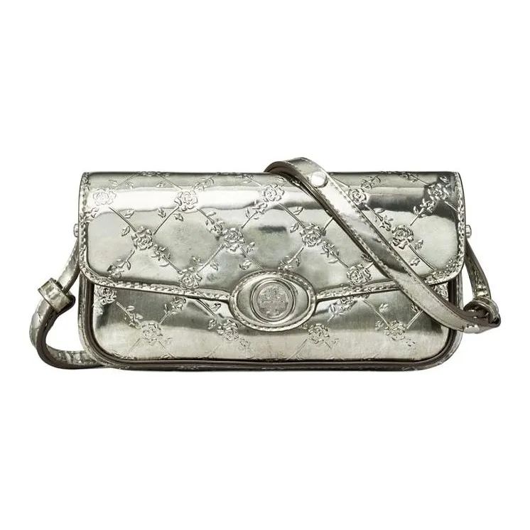 TORY BURCH Robinson Металлик Кожа Сумка через плечо Женская Олово