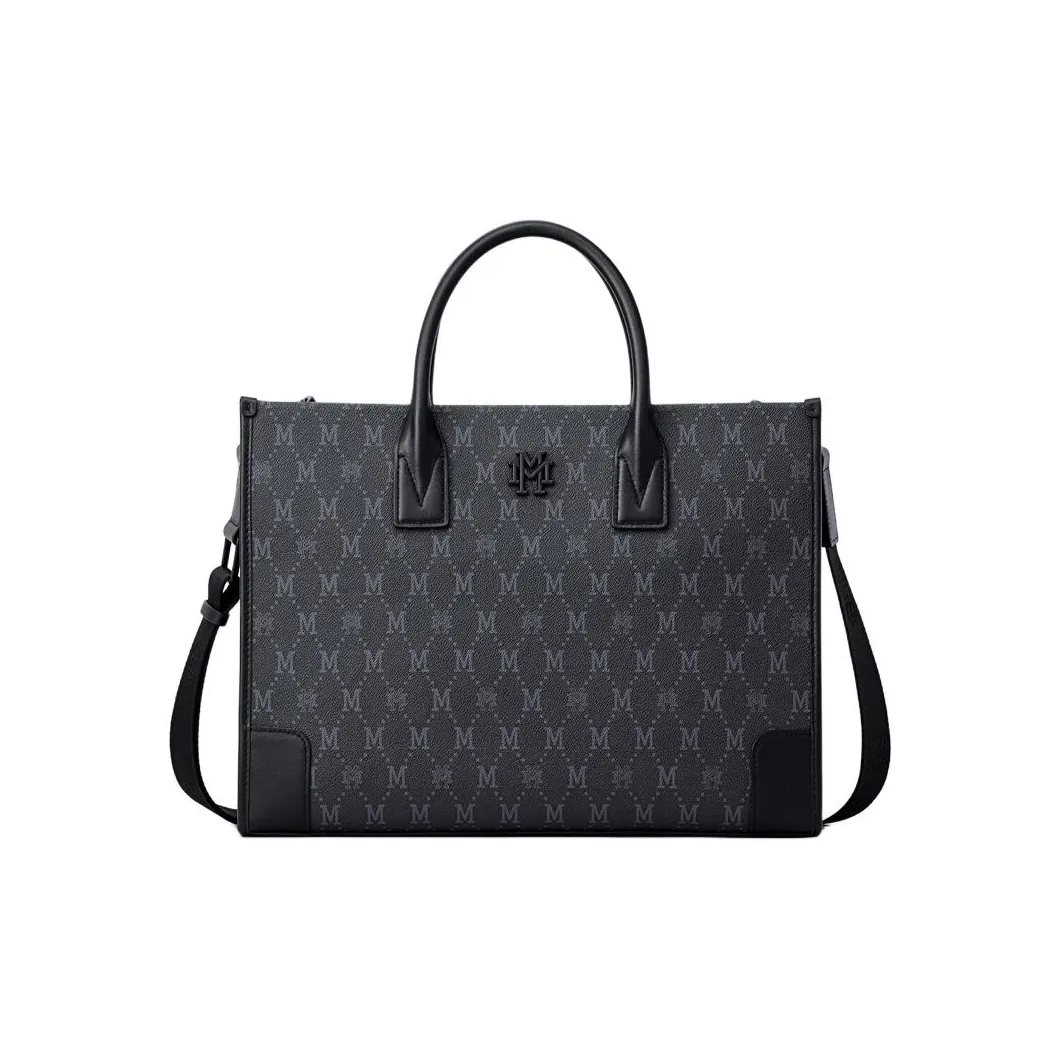 FION Mountain And Sea Journey Series Artificial Leather With Cow Leather One Shoulder Handbag Regular Men's Black