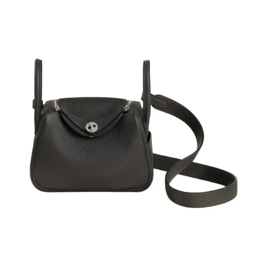 HERMES Lindy Clemence Bullock Leather Shoulder Bag Crossbody Bag Mini Women's Deep Bronze
