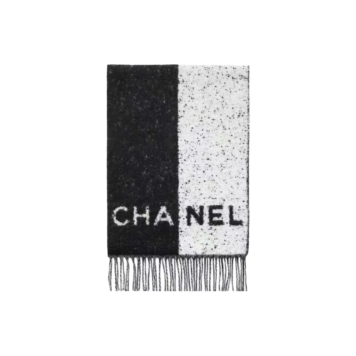 CHANEL Wool Knit Scarves Women's Black White