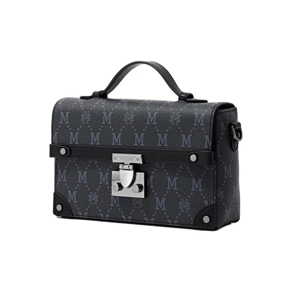 FION Mountain And Sea Journey Series Artificial Leather Handbag Medium Size Women's Black