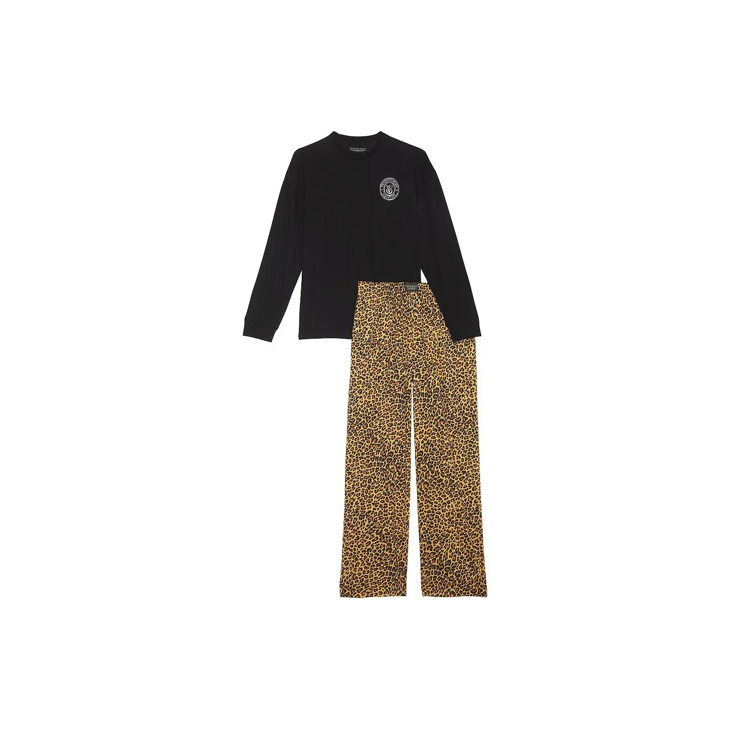 Victoria's Secret Фланель Длинный Рукав Т-рубашка Jama Набор Safari Золотой L Пижамный Комплект Женские Golden Леопард