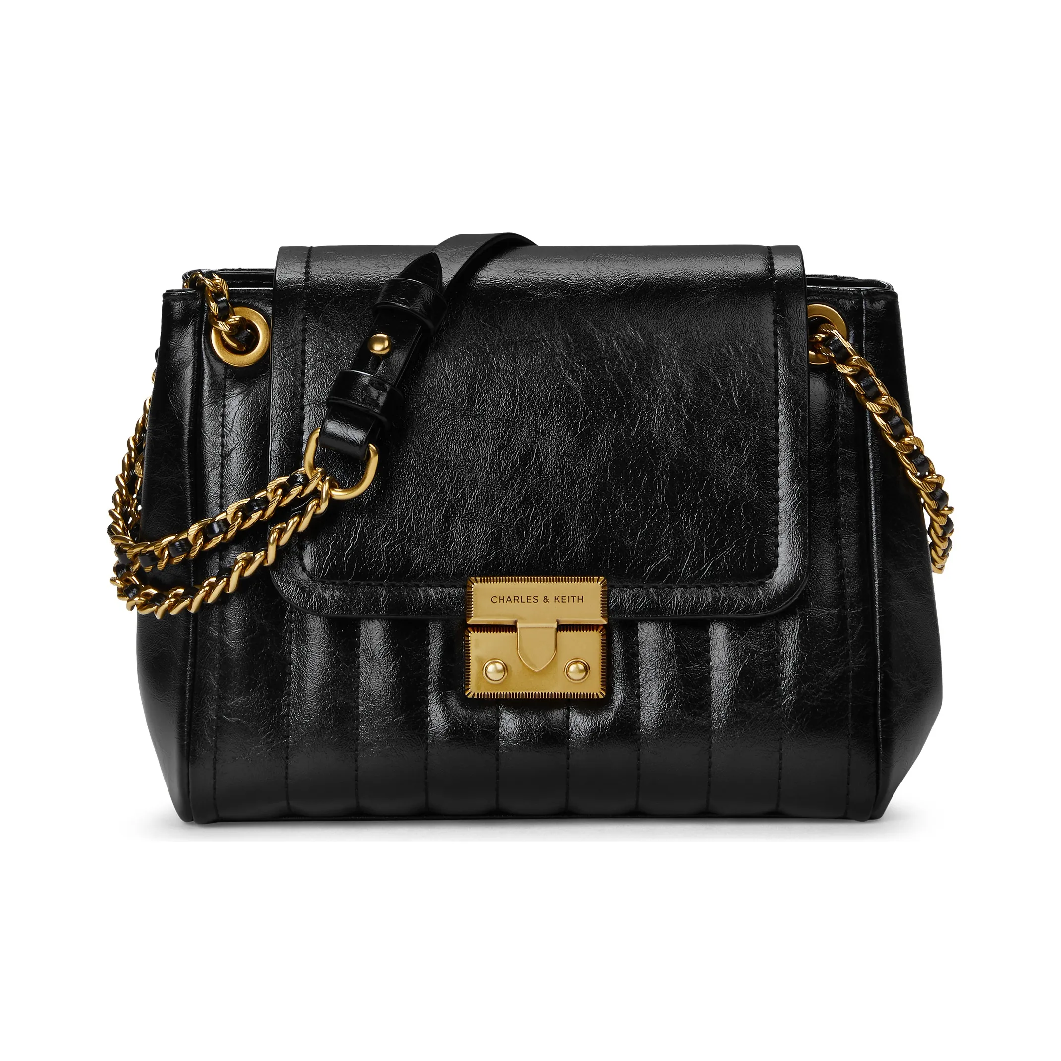 CHARLES KEITH ПУ (полиуретан) Сумка через плечо Средняя Женская Черная Бургунди Вино Красный