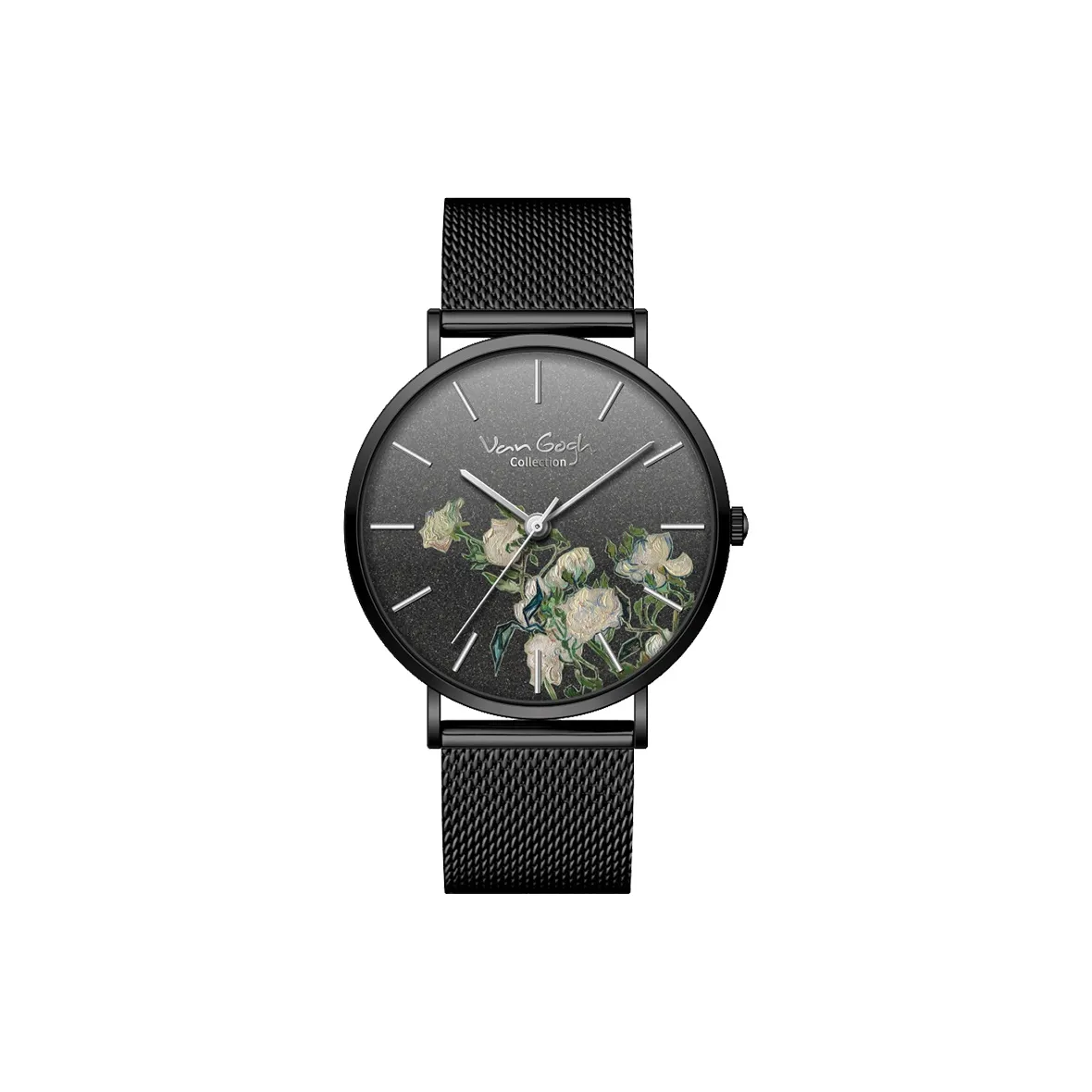 VAN GOGH Blossom Series Наручные часы Кварцевый механизм Металлический ремешок Черный циферблат Мужские часы