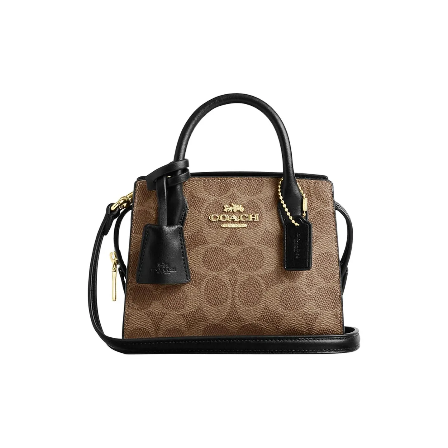 COACH Andrea Покрытый холст Сумка через плечо Одно плечо Мини Женская Коричневый Черный