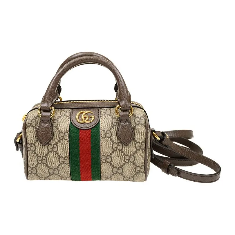 GUCCI Ophidia Canvas With Leather Shoulder Bag, Crossbody Bag, Handbag Mini Women's Beige & Ebony