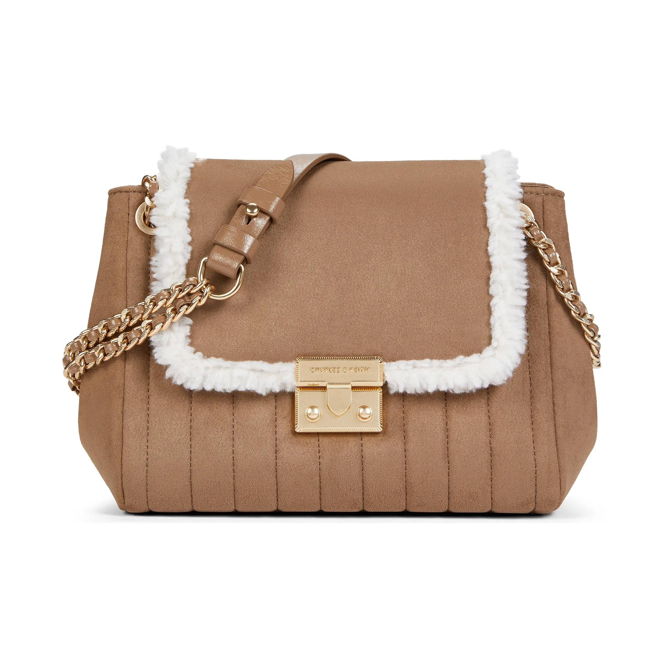 CHARLES KEITH ПУ (полиуретан) текстильная смесь сумка через плечо средний размер женский коричневый чайный коричневый