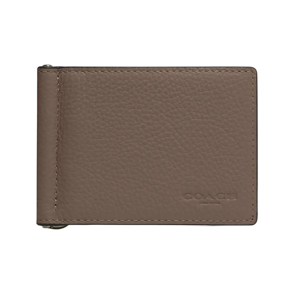COACH Billfold Wallet Cow Leather Card Holder Wallet Mini Women's Dark Stone Color