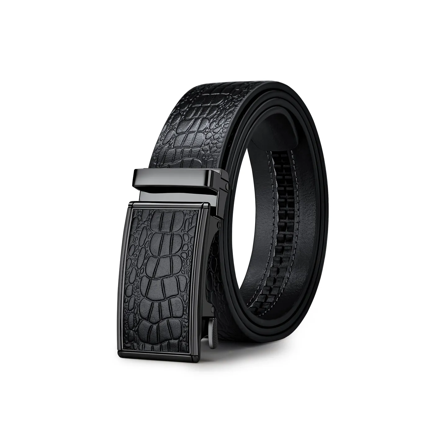 WilliamPOLO Cow Leather Leather Belts Men's Gunmetal Buckle Black Strap/Red Brown Strap 3.5cm Width