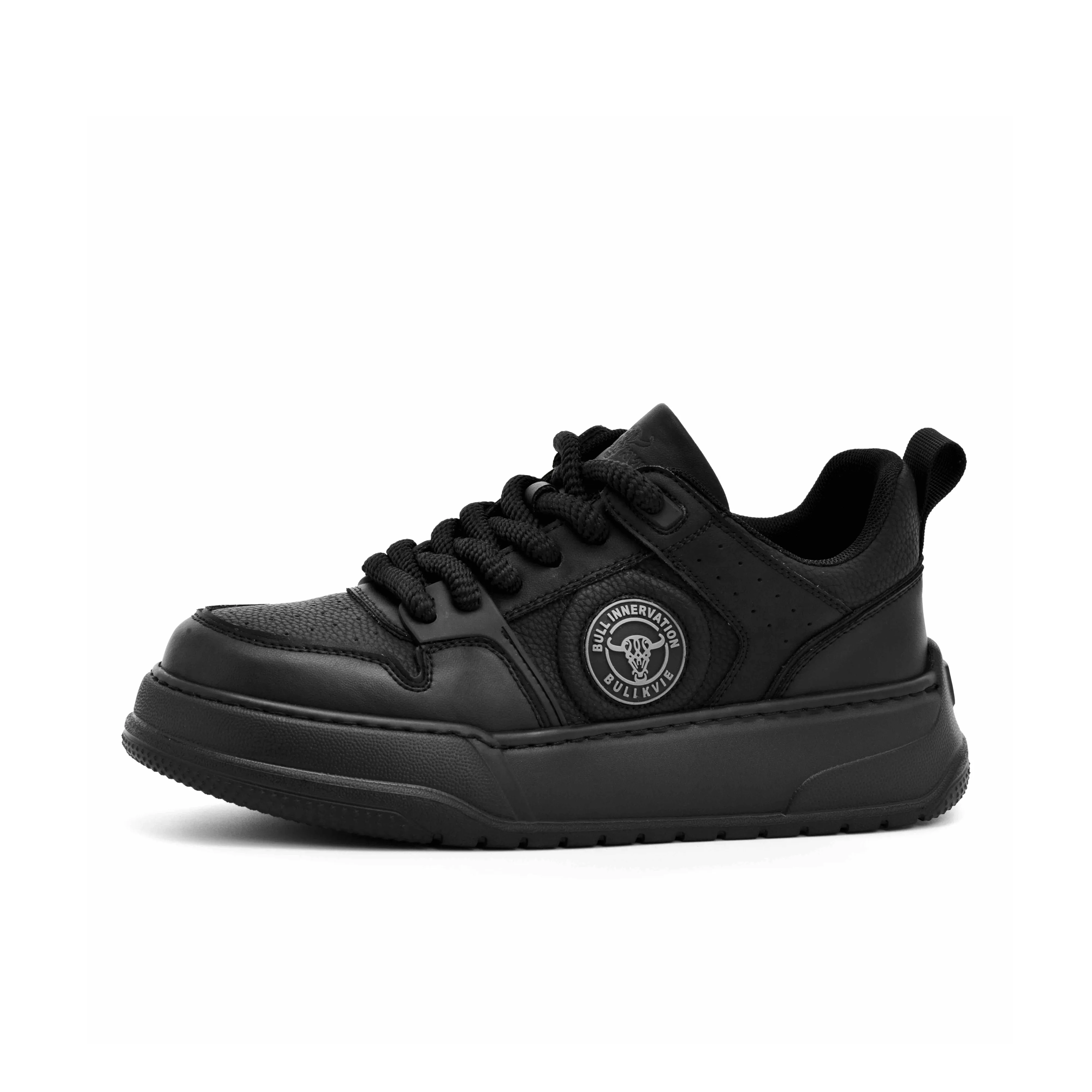 BULLKVIE Anti Slip Wear Resistant Lightweight Breathable Height Increasing Low Top Skateboard Shoes Men's Black