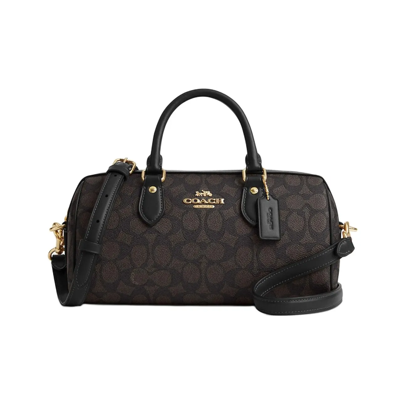 COACH Rowan Покрытый холст Через плечо Одно плечо Сумка Средний Женский Ореховый Черный