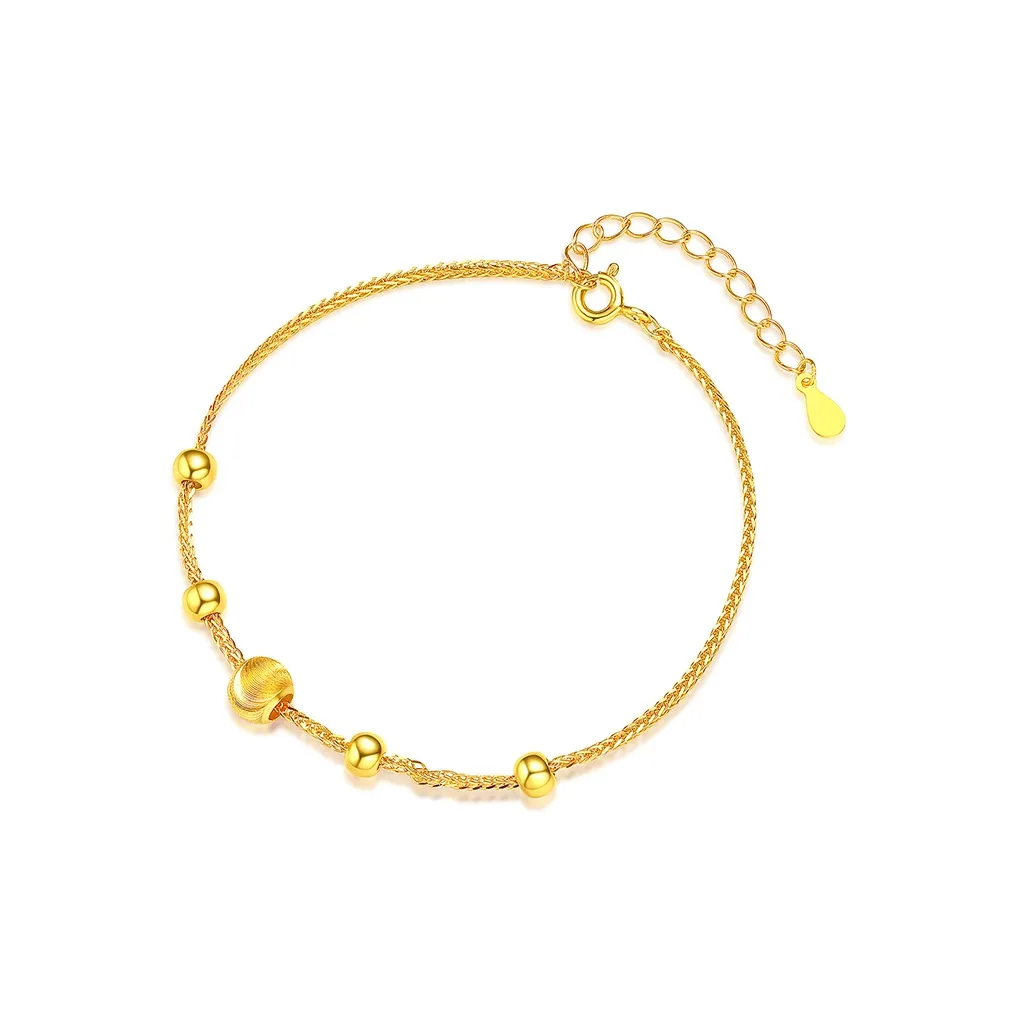 ME LUXE S925 Silver Vintage Elegant Gold Luster Cat's Eye Bead Fortune Bracelet Women's