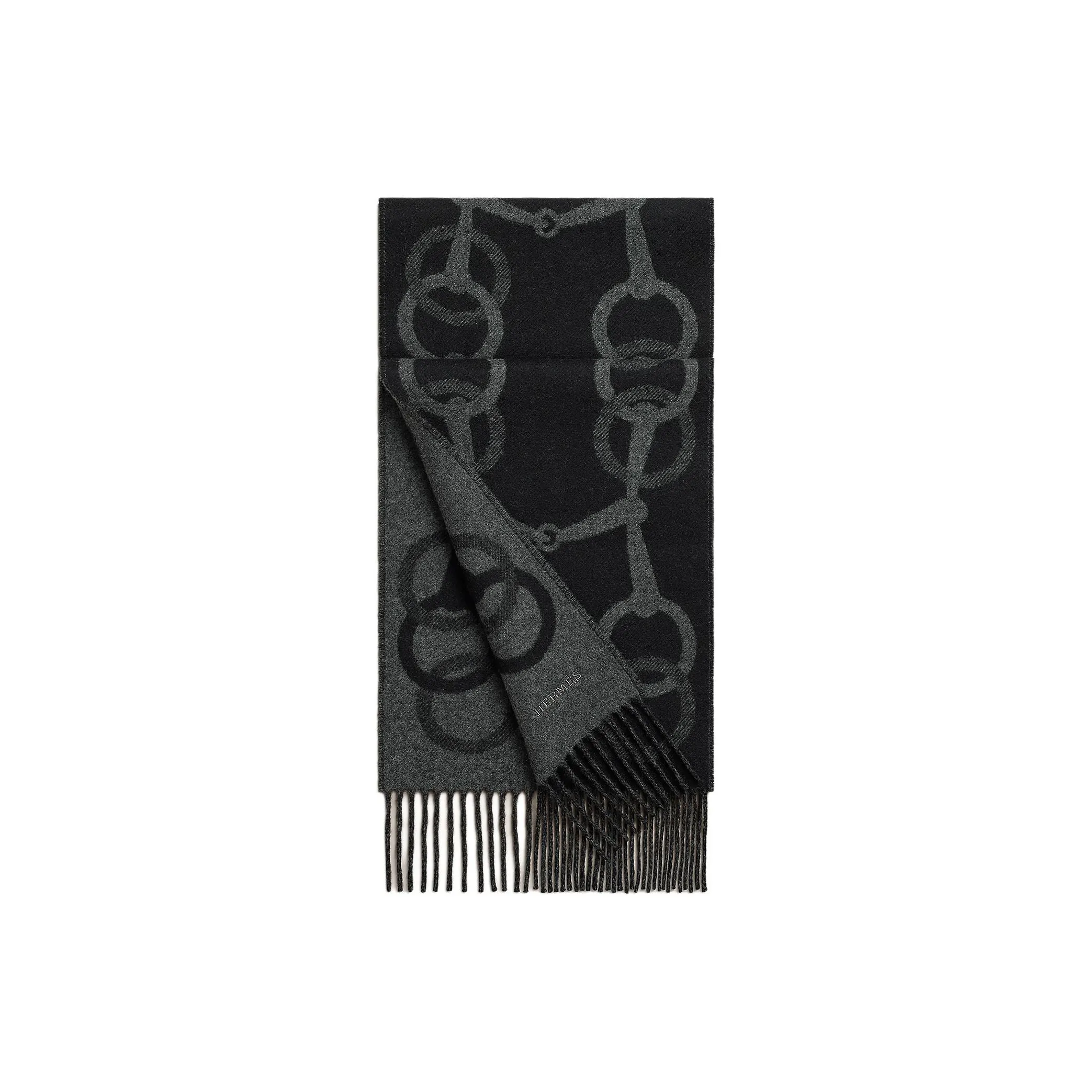HERMES Cashmere Knit Scarves Men's Black/Gray