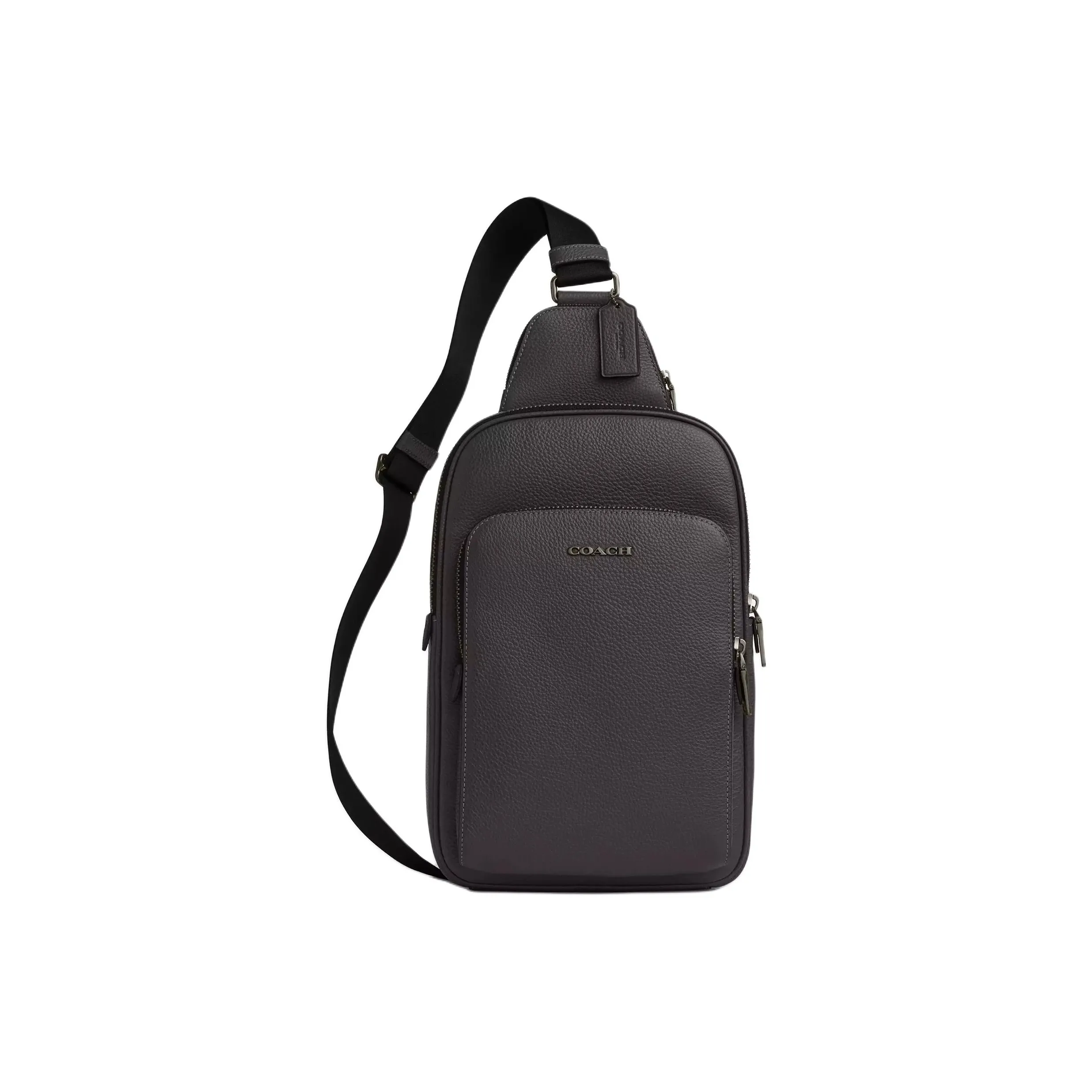 COACH Refined Litchi Grain Leather Sling Bag, Crossbody Bag Small Men's Graphite