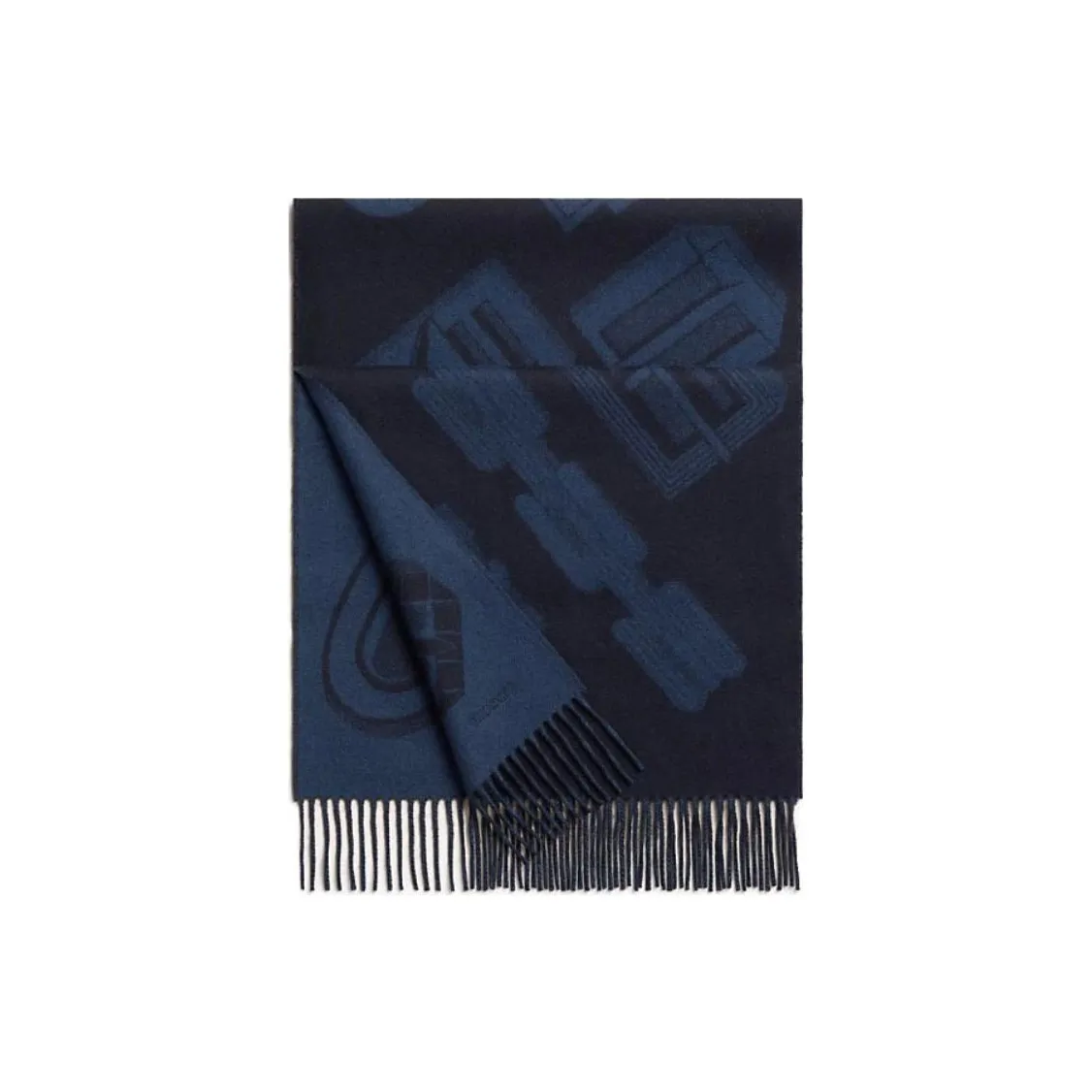 HERMES Cashmere Knit Scarves Men's Deep Sea Blue