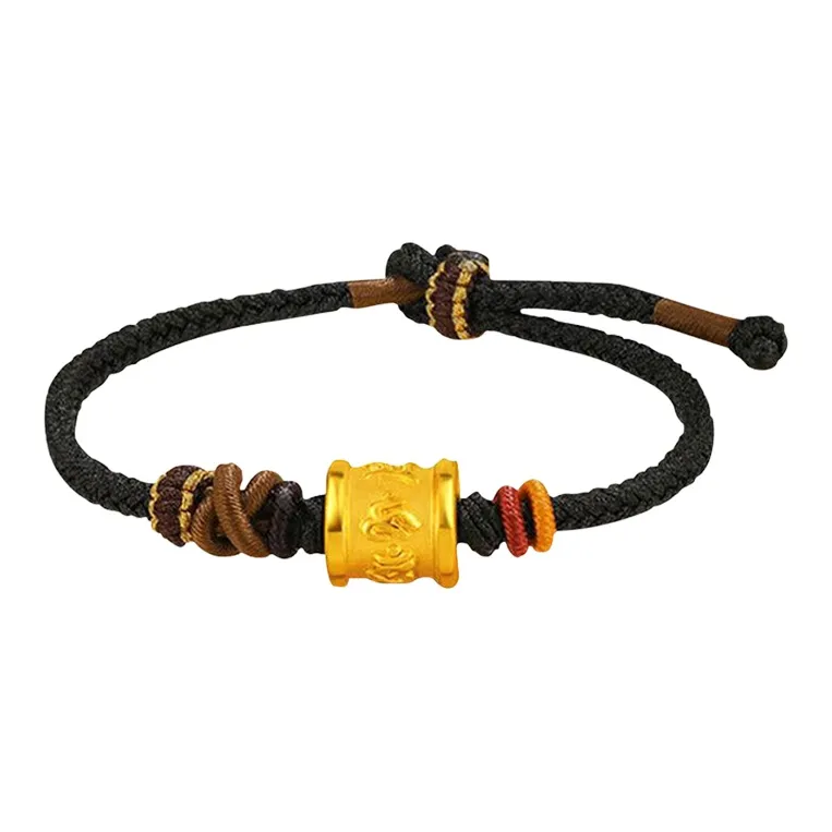 ALLOVE Six Character Mantra Fortune Bead Woven 999 Solid Gold Fixed Price Gold Bracelet Men's