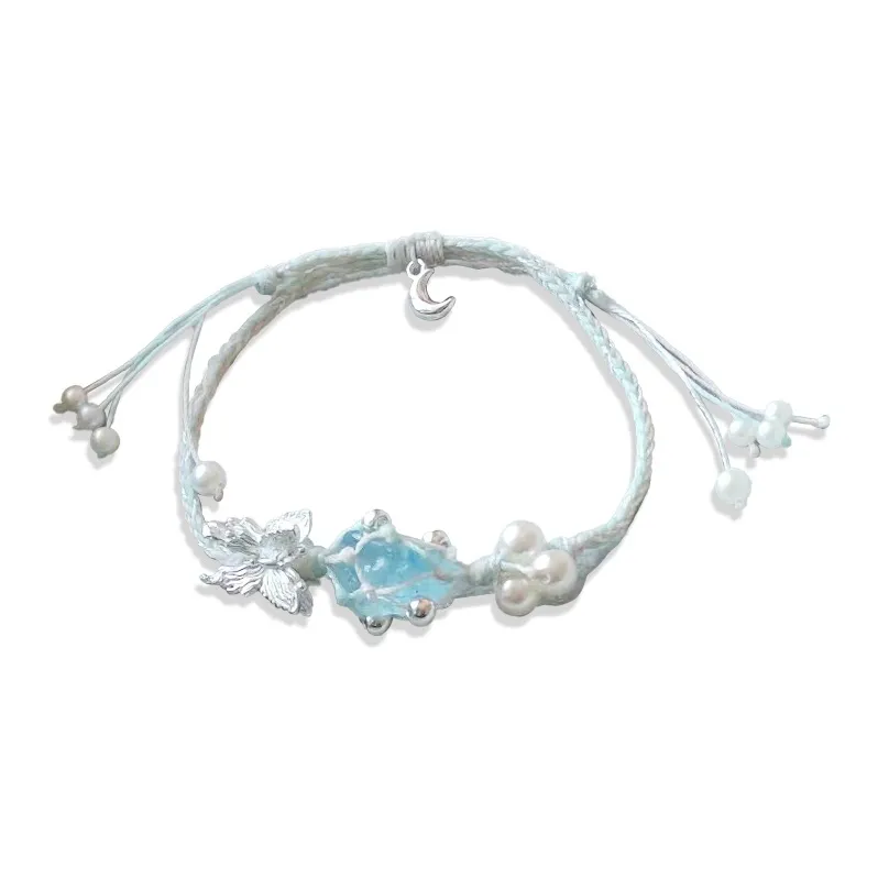 WANLIACC Fabric Sea Blue Butterfly Bracelet Women's
