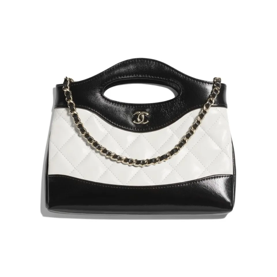 CHANEL Lambskin Handbag, Shoulder Bag, Crossbody Bag Women's White & Black