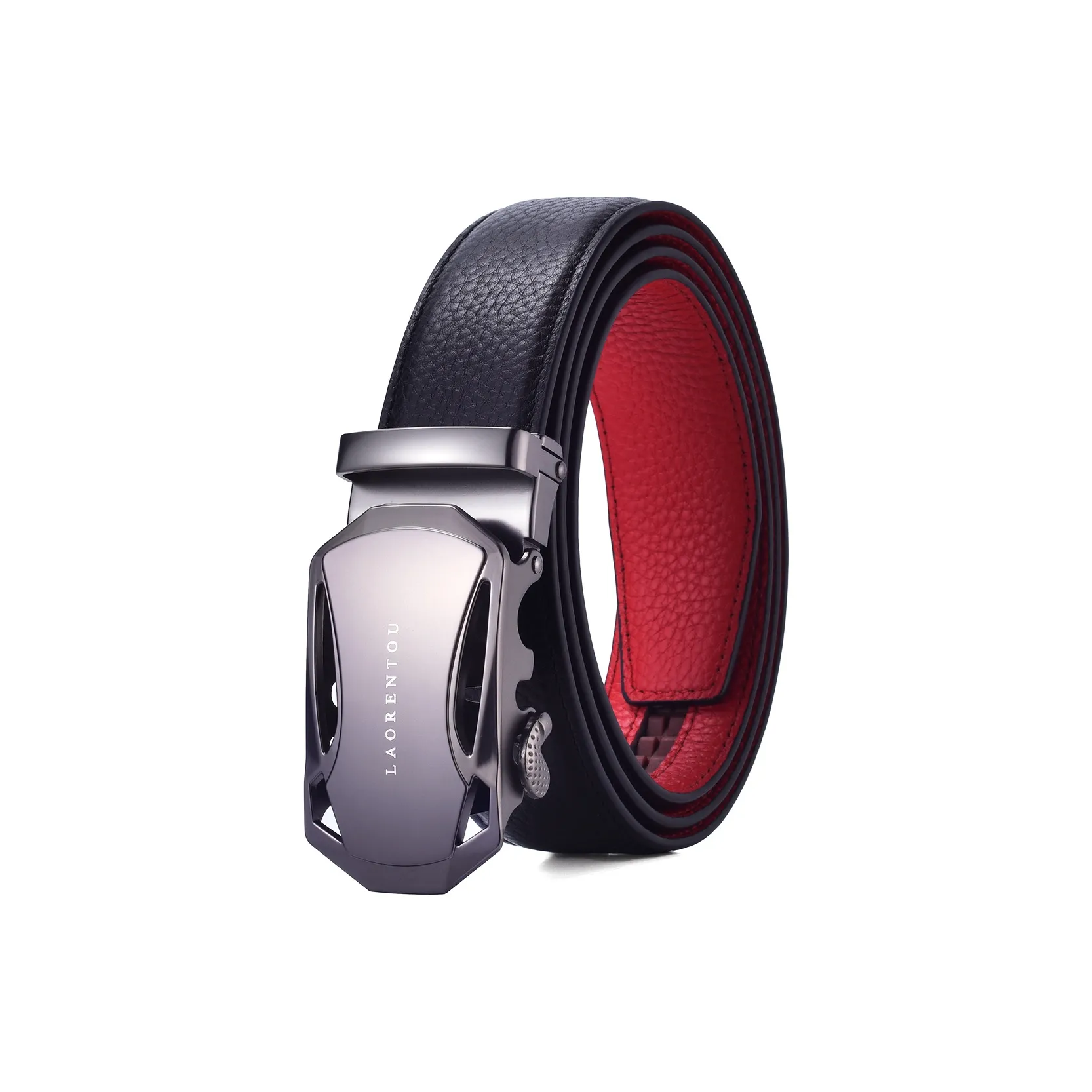 Old Man's Head Ремни из лощеной коровьей кожи Мужской Черный Внешний Красный Внутренний 3,5 см