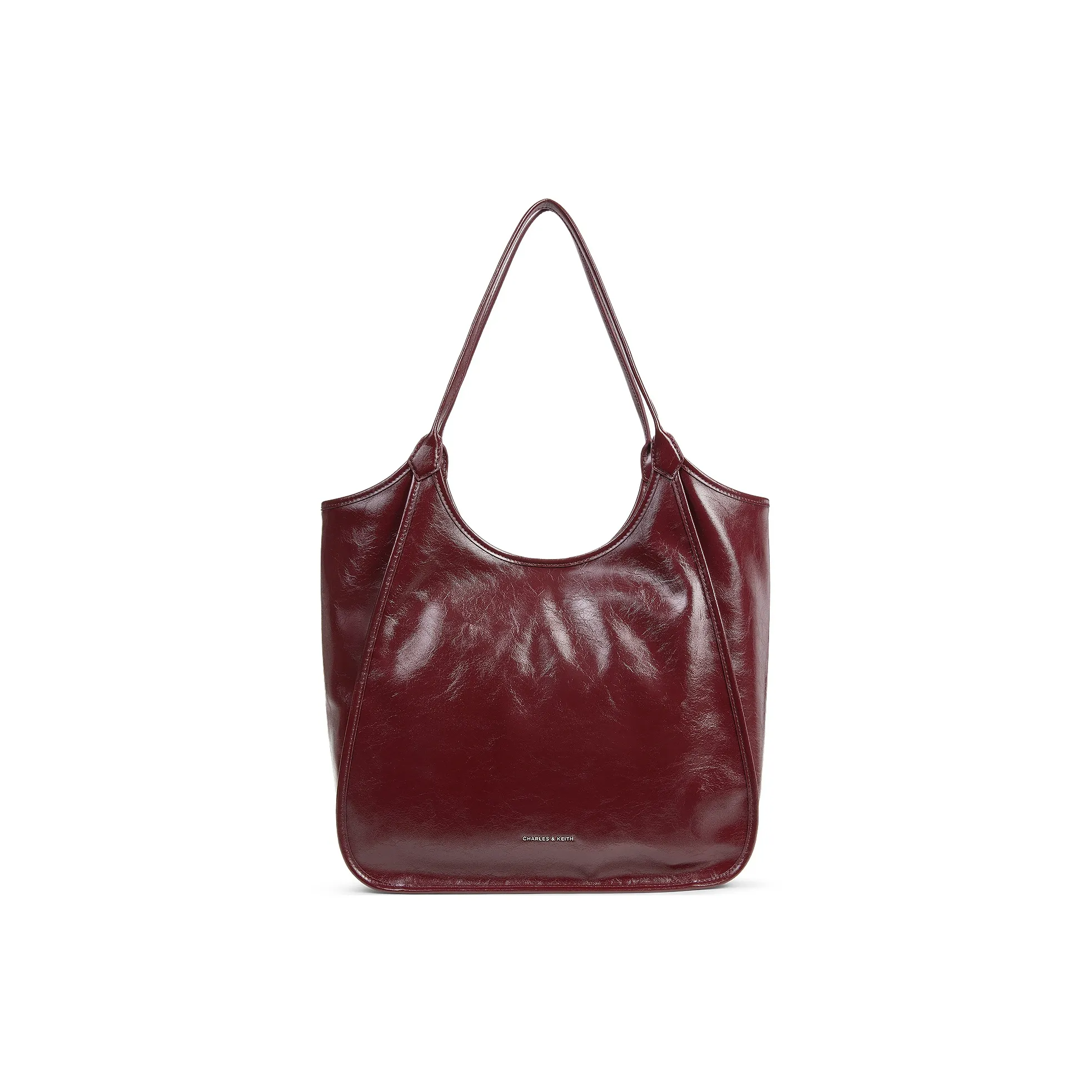 CHARLES&KEITH PU Shoulder Bag Extra Large Women's Black/Pewter Gray/Burgundy Wine Red/Gray