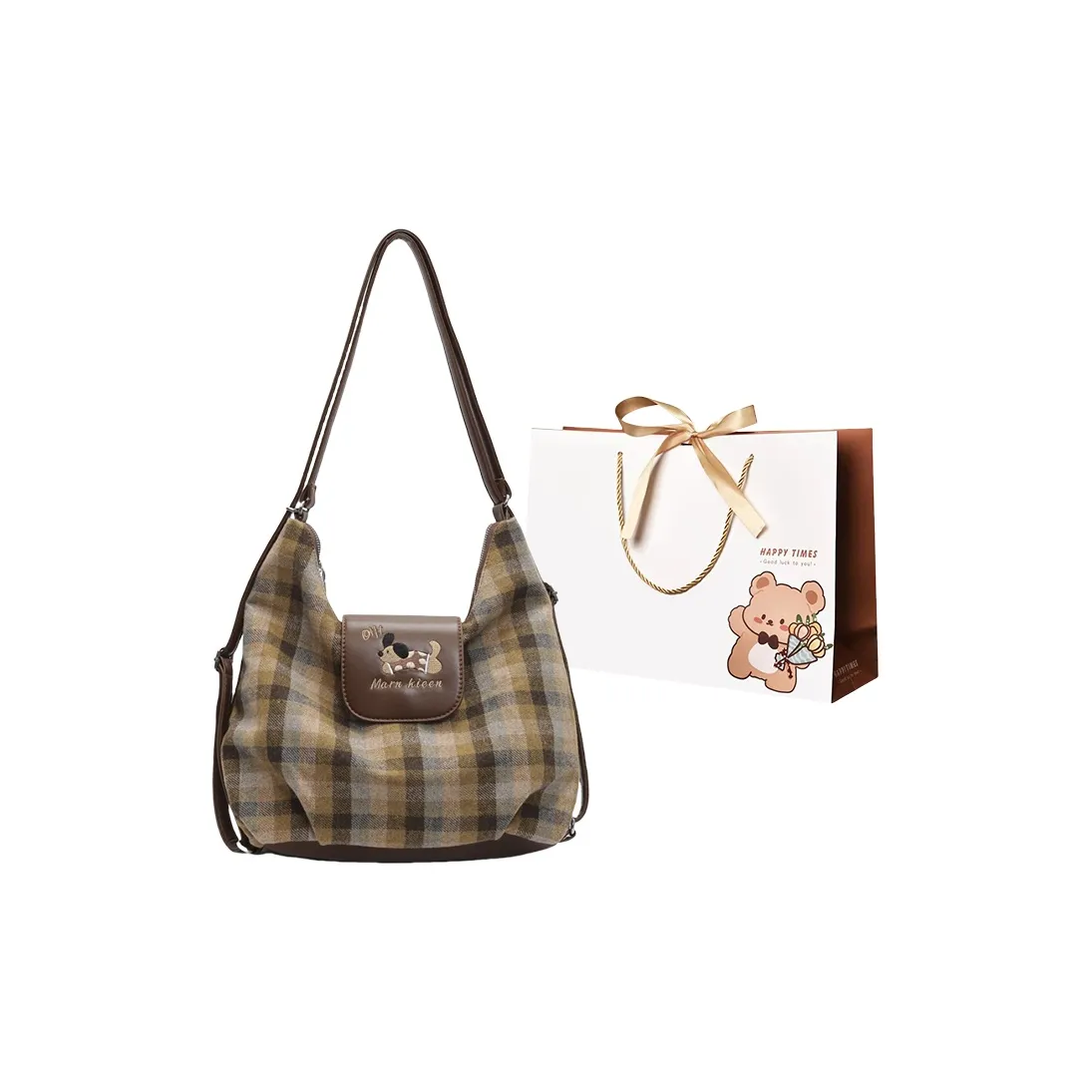 ERANGBEAR Woolen Shoulder Bag, Crossbody Bag Regular Women's Polka Dot Dog/Black Cat